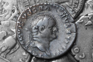 Roman silver coin with portrait of caesar Roman silver coin with portrait of caesar